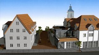 <p>Noch klafft eine Lücke neben dem ehemaligen Netto-Markt (Bild oben). An dieser Stelle soll bis zum nächsten Frühjahr ein Mehrfamilienhaus mit fünf Wohnungen entstehen (Bild unten, links). Nach Sanierung des Gebäudes in der Hauptstraße 72 (Bild unten, rechts) ist hier Platz für sechs Wohnungen und Gewerbeeinheiten. Beide Objekte sollen mit einem Innenhof zur Nutzung für alle Bürger verbunden werden.</p>