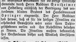 Eine Anzeige in der Schwetzinger Zeitung vom 11. Februar 1893: die erste Beerdigung der jüdischen Gemeinde von Handelsmann Hänlein Springer.