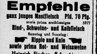 13. Juni 1924: Hier wird junges Mast-fleisch beim Metzger Fischer empfohlen.