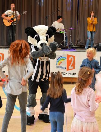 Hardi als Animateur: Das Maskottchen des Fußball-Zweitli-gisten SV Sandhausen ruft erfolgreich zum Mittanzen auf.