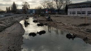 Die lange Dammböschung links und rechts des Kraichbaches soll das Gewässer und damit die Innenstadt hochwassersicher machen. Im Frühjahr soll nach diesem Schema auch der nächste Abschnitt gestaltet werden.