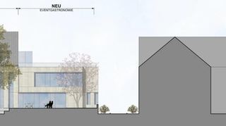 Der Blick vom alten Messplatz auf das Rothacker’sche Haus, das nach ersten Entwürfen in dieser Form umgebaut werden könnte.