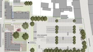 So könnte es einmal aussehen: Der Lageplan zeigt links unten das Rothacker’sche Haus, darüber die noch zu planenden Wohngebäude und rechts den Messplatz.