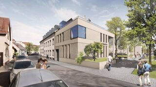 So wie auf dieser Animation könnte das neugestaltete Rothacker’sche Haus mit Anbau einmal aussehen. Links ist die Wildemannstraße zu sehen, rechts der Messplatz.