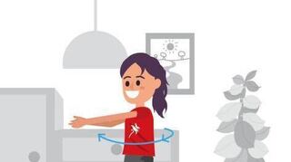 Die Arme werden auf Schulterhöhe ausgestreckt, die Hände dürfen sich berühren. Nun dreht sich der gesamte Oberkörper mit den Armen in Richtung des vorderen Beins auf. Bei Rotationsbewegungen sollte immer darauf geachtet, dass diese langsam, ohne Schwung und kontrolliert ausgeführt werden. Nach zirka 60 Sekunden erfolgt der Wechsel auf die andere Seite.