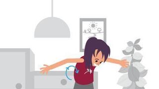 Dabei dreht der ganze Arm bis zur Schulter mit und auch der Bereich des oberen Rückens fügt sich in die Bewegung mit ein.