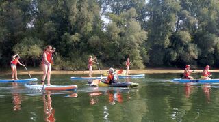 Beim Stand-up-Paddling ist Gleichgewicht gefragt. Das Ferienprogramm beim Wassersportverein kommt nicht nur gut an, sondern brachte auch einige Talente auf die aufblasbaren Boards.