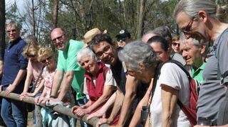 Dieses Foto wurde vor Corona aufgenommen: Es zeigt den Grünen-Landtagskandidaten Dr. Andre Baumann (M., schaut in Richtung Kamera) mit Bürgern bei einer Waldbegehung.