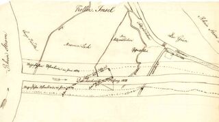 Da der korrigierte Rhein 1834 noch längst nicht sein endgültiges Bett gefunden hatte, in der Breite ständig wuchs und dadurch Ufergelände wegriss, musste der Überfahrtpunkt bei Brühl mehrere Male verlegt werden, wie Handskizzen vom Juni 1839 belegen..