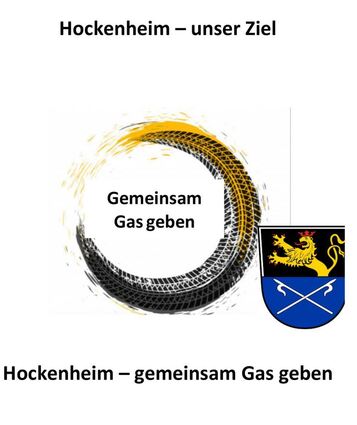 Platz 2: „Hockenheim– gemeinsam Gas geben“ von Tabea Gottmann stellt den Renn-reifen neben das Stadtwappen für die dynamische Verbindung von Stadt und Ring.