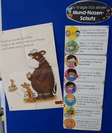 Die Hygieneregeln werden an der Friedrich-Ebert-Schule kindgerecht aufbereitet – mit Hilfe des Grüffelos.