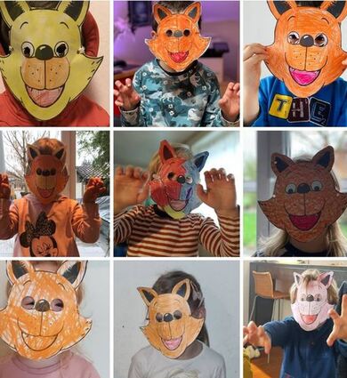 Ob orange, rosa oder gelb: Die Mädchen und Jungen aus dem Waldkindergarten haben die Fred-Fuchs-Masken mit Freude bemalt und freuen sich, diese Fred Fuchs persönlich in der Zeitung zu zeigen.