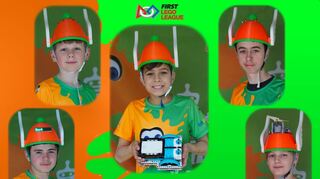 Bereiten sich mit ihrem Roboter motiviert aufs Bundesfinale vor: Die „BotBrothers“ Jimmy Wehowski (v. l.), Paul Gromann, Maximilian Marschner , Christoffer Marschner und Noah Spiegler erwarten im Mai harte Konkurrenz.