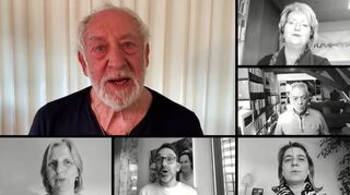 Dieter Hallervorden (o. l.) steuerte honorarfrei den ersten Teil des Textes zum virtuellen Chorprojekt „Spirit of Brotherhood“ bei.