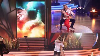 Rúrik Gíslason widmet seinen Tanz mit Renata Lusin bei "Let's dance" seiner verstorbenen Mama, deren Foto auf einer Leinwand während des Auftritts eingeblendet wird.