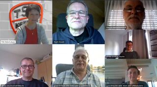 Online am Vereinsstammtisch: Petra Meyer, Ralph Oswald (v. l. beide TSG), Martin Leiher (Spvgg 06), Jochen Vowinkel (Enderle Chuchi), Günther Klefenz (TFK), Maximilian Schwab (Enderle Chuchi) und Ulla Nelson (Tennisclub).