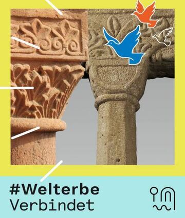 Die Fotomontage zeigt ein Kapitel an der Zwerggalerie des Doms und ein Ornament am Fenster der Mikwe.