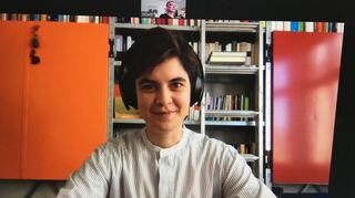 Marlene Engelhorn im Zoom-Gespräch mit unserem Autor.
