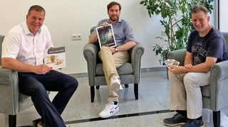 Ein Besuch beim Nachbarn: OB Marcus Zeitler (v. l.) im Gespräch mit dem Landtags-abgeordneten Andreas Sturm und CDU-Stadtchef Markus Fuchs.