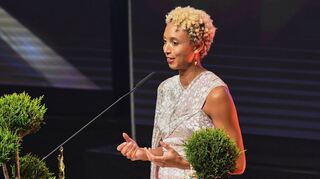 Malaika Mihambo bei ihrer Laudatio beim SportAward im Mannheimer Rosengarten. Die Weitspringerin der LG Kurpfalz hat den SportAward Rhein-Neckar bereits zum dritten Mal gewonnen.