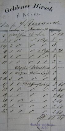 Eine alte Sitte vor 130 Jahren – es wurde mitunter kräftig angeschrieben. Der Herr Durand war um 1886 Eigentümer der Hof-Apotheke.