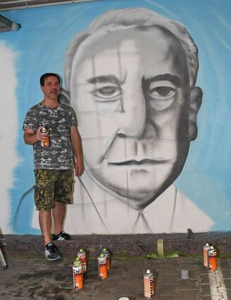Graffitikünstler Askin Yilmaz verewigt unter anderem Eppelheims Ehrenbürger Rudolf Wild, der 1995 verstorben ist.
