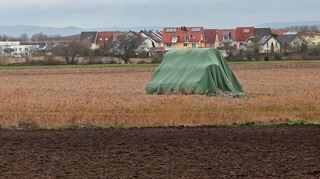 Im Hintergrund ist das neue Pflegezentrum Offenloch zu erkennen, links verläuft die L 723 – die gesamte Fläche soll für das Schutzprojekt Haubenlerche reserviert werden.