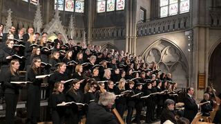 Der Domchor bei der Aufführung der „Matthäus-Passion“ am 10. April dieses Jahres in der Speyerer Gedächtniskirche.