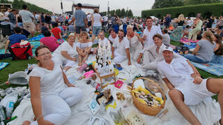 Stilvoll picknicken - mit echten Kerzen: Bei Stefanie und Jens aus Schwetzingen mit ihren Freunden war das beim Lichterfest angesagt. Sie haben es sich auf der Wiese vor der Hauptbühne gemütlich gemacht.