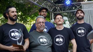 Die Gewinner des Gläsernen Drachen für den Mario-Adorf-Preis (v.l.): Marius Feth, Antonio Gavita, Andreas Pirrmann, Julian Kochendörfer und Moritz Bach.