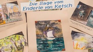 Verschiedene Aquarell-Zeichnungen der Enderlesage sind zu sehen.