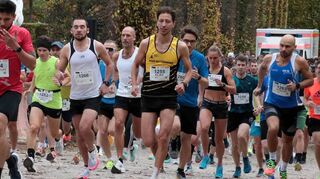 Spätlese-Spargellauf 2022 im Schlossgarten: Dieses Foto ist kurz nach dem Start des Zehn-Kilometer-Laufs entstanden. Die ambitionierten Läuferinnen und Läufer ziehen gleich mächtig an.