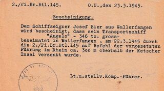 Eine Bescheinigung über eine Versenkung hat auch nicht jeder – die Familie Bier hätte am Ende des Zweiten Weltkriegs gerne darauf verzichtet.
