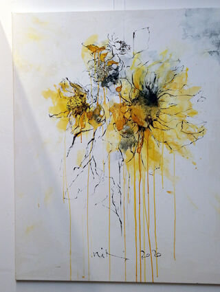 Leila Nik zeigt in der Ausstellung „4 seasons“ im Plankstadter Rathaus unter anderem ihr Gemälde „Sonnenblumen“.