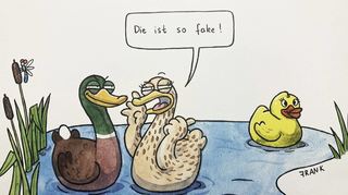 Auch Falschmeldungen insbesondere in den Internetforen widmet sich Annika Frank in ihren Arbeiten auf witzige Weise.