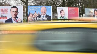 Wer wird OB von Frankfurt? Mike Josef (SPD, v.l.), Uwe Becker (CDU), Maja Wolff (unabhängig) oder Manuela Rottmann (Bündnis 90/Die Grünen)
