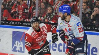Leistungsträger unter sich: Mannheims Matthias Plachta (re.) und Kölns Verteidiger Nicholas Bailen.