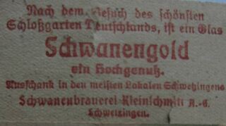 Die Schwanengold-Brauerei nutzte einst Eintrittskarten für den kurfürstlichen Park, um in eigener Sache zu werben.