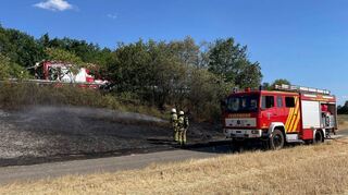 Brandbekämpfer aus Brühl, Schwetzingen und Mannheim waren nötig, um das Feuer bei der Böschung zur Autobahn zu löschen.