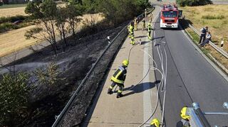 An der Bundesstraße 36 brennt am Samstag eine größere Fläche ab. Einen Tag später fängt es an selber Stelle wieder an zu qualmen.