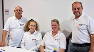 Das Anmelde- und Orgateam freut sich über jeden Blutspender, der vorbeikommt: Hans-Thomas Dilger (v. l.), Jutta Gerstel-Gashi, Tamara Heid und Dennis Dilger.