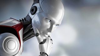 3D visual of a humanoid robot overthinking something.
