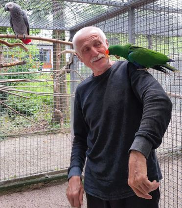 Der zahme Edelpapagei mag schmusen: Er zaubert Franz Fackel bei jedem Besuch ein Lächeln ins Gesicht.