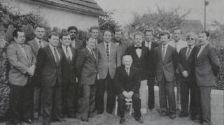 Das Jubiläumsfoto zum 60. Geburtstag des Clubs – die Männerriege wird 1950 erstmals Ortsmeister und hat den Titel bereits neunmal erkegelt.