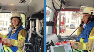 Sebastian Ehrstein (l.) und Karim el Dabi sind ab jetzt auch als Gruppenführer im Ein-satz bei der Feuerwehr.