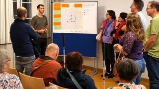 An Stellwänden sind die Begehungsrouten im Osten und Westen von Plankstadt eingezeichnet, wo es nach dem Auftaktworkshop weitergehen wird.