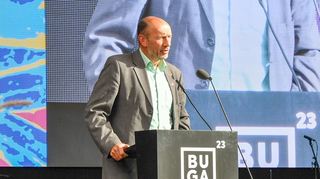 Buga-Geschäftsführer Michael Schnellbach bei seiner Ansprache bei der Abschlussveranstaltung  in Mannheim.