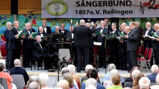 Der Männerchor des Sängerbundes 1897 Reilingen unter der Leitung von Musikdirektor Klaus Siefert wurde am Flügel begleitet von Dimitrij Koscheew.