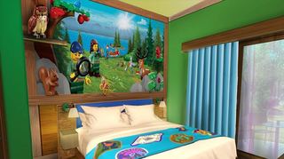 Naturidylle à la Lego – da darf auch ein Eichhörnchen über dem Bett nicht fehlen. So soll der Elternschlafbereich der neuen Waldabenteuer-Lodge aussehen.