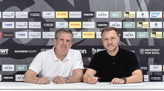 Trainer Danny Galm (r.) und Sportdirektor Matthias Imhof bei der Verpflichtung von Galm als Cheftrainer im Juni 2023.